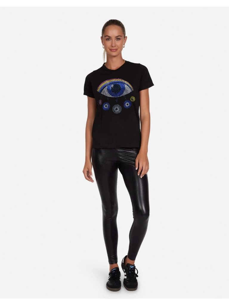 Lauren Moshi Crystal Rainbow Evil Eye T-Shirt Top Black Small New With Tag